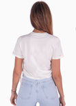 Camiseta corta con recogidos en costados y bordado "Ma Cherie" color blanco para mujer - Flashy
