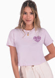 Camiseta corta cuello redondo con bordado color morado, lila para mujer - Flashy