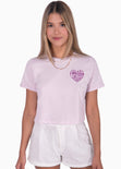 Camiseta corta cuello redondo con bordado color morado, lila para mujer - Flashy