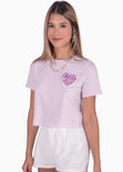 Camiseta corta cuello redondo con bordado color morado, lila para mujer - Flashy