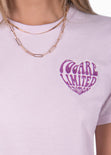 Camiseta corta cuello redondo con bordado color morado, lila para mujer - Flashy