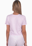 Camiseta corta cuello redondo con bordado color morado, lila para mujer - Flashy