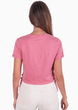 Camiseta corta de ojaletes con estampado de ying yang color rosado para mujer - Flashy