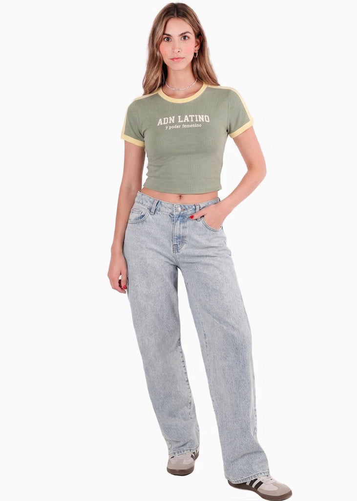 Camiseta corta estampada con cuello y puños en contraste - AMAZONAS