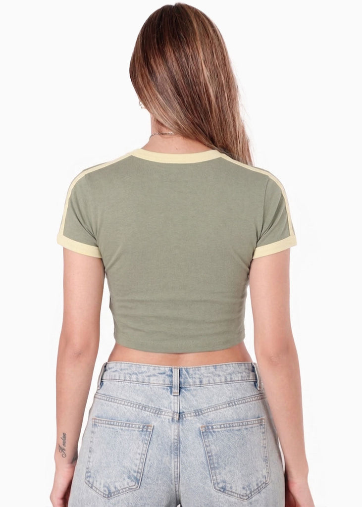 Camiseta corta estampada con cuello y puños en contraste - AMAZONAS