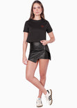Camiseta crop con bordado de corazón color negro para mujer - Flashy