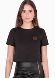 Camiseta crop con bordado de corazón color negro para mujer - Flashy