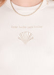 Camiseta crop con bordado "Estás hecha para brillar" color beige para mujer - Flashy