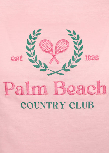 Camiseta crop con bordado "Palm Beach Country Club" color rosado para mujer - Flashy