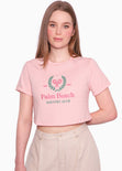 Camiseta crop con bordado "Palm Beach Country Club" color rosado para mujer - Flashy