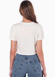 Camiseta crop con estampado "Paradis bleu" color blanco, marfil para mujer - Flashy