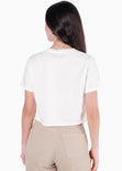 Camiseta crop con estampado "The Kitten Club" color marfil, blanco para mujer - Flashy