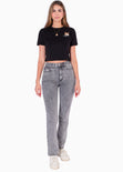 Camiseta crop estampada "Cat mom" color negro para mujer - Flashy
