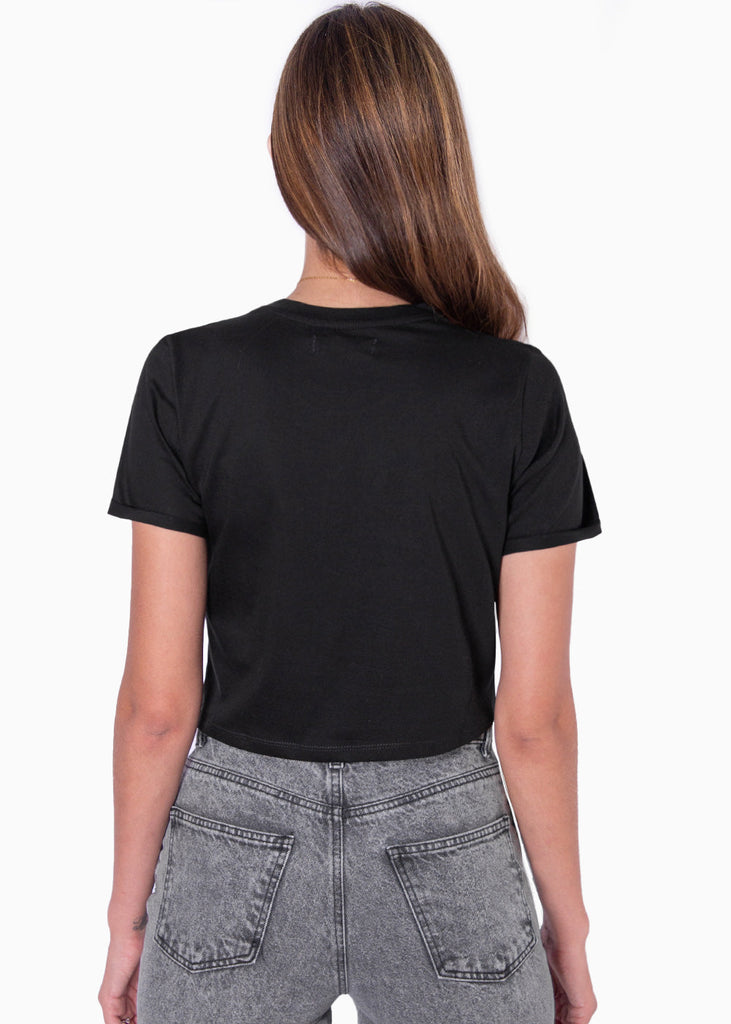 Camiseta crop estampada "Cat mom" color negro para mujer - Flashy