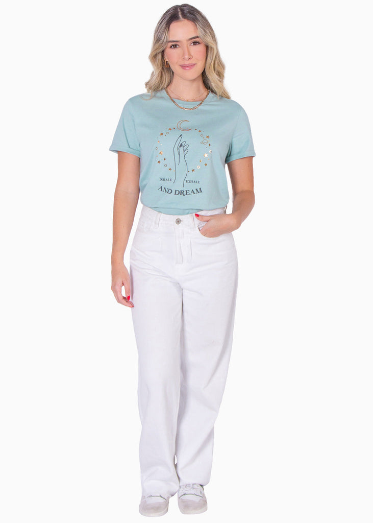 Camiseta estampada "Inhale, exhale and dream" color azul para mujer - Flashy