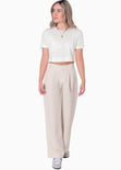 Camiseta crop manga corta color marfil para mujer - Flashy