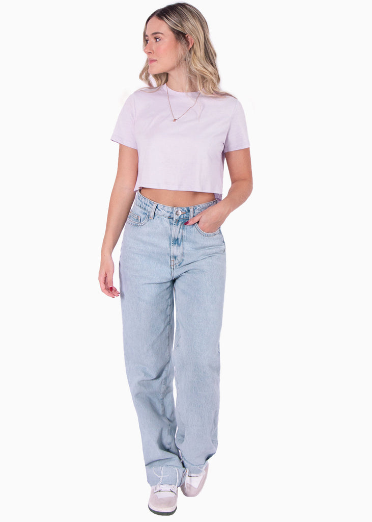 Camiseta crop manga corta color lila para mujer - Flashy