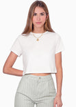 Camiseta crop manga corta color marfil para mujer - Flashy