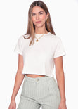 Camiseta crop manga corta color marfil para mujer - Flashy