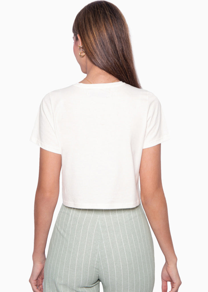 Camiseta crop manga corta color marfil para mujer - Flashy