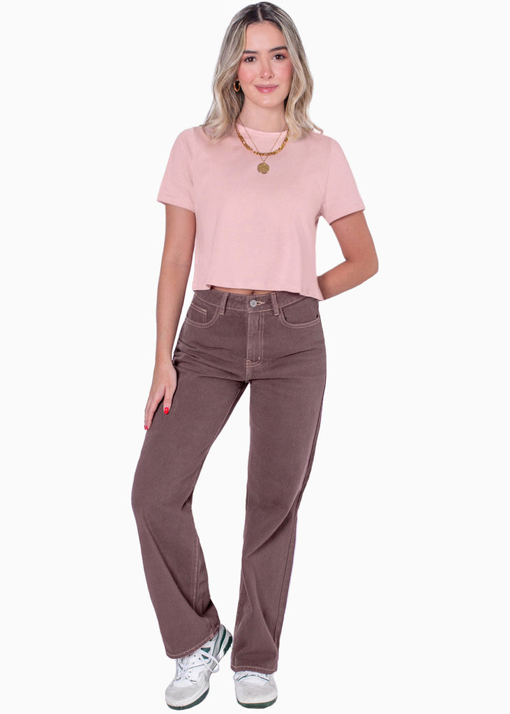 Camiseta crop manga corta color rosado para mujer - Flashy