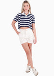 Camiseta crop tipo polo color azul para mujer - Flashy