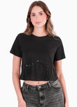 Camiseta cropped con brillo color negro para mujer - Flashy