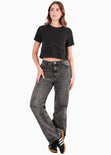 Camiseta cropped con brillo color negro para mujer - Flashy