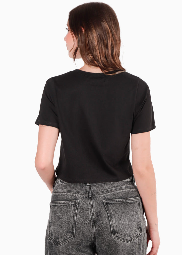 Camiseta cropped con brillo color negro para mujer - Flashy