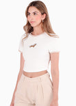 Camiseta en contraste con bordado de perro color marfil, blanco para mujer - Flashy