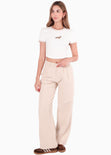 Camiseta en contraste con bordado de perro color marfil, blanco para mujer - Flashy