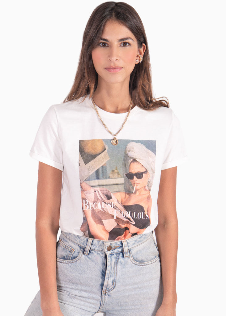 Camiseta estampada "Because I'm Fabulous" color blanco para mujer - Flashy