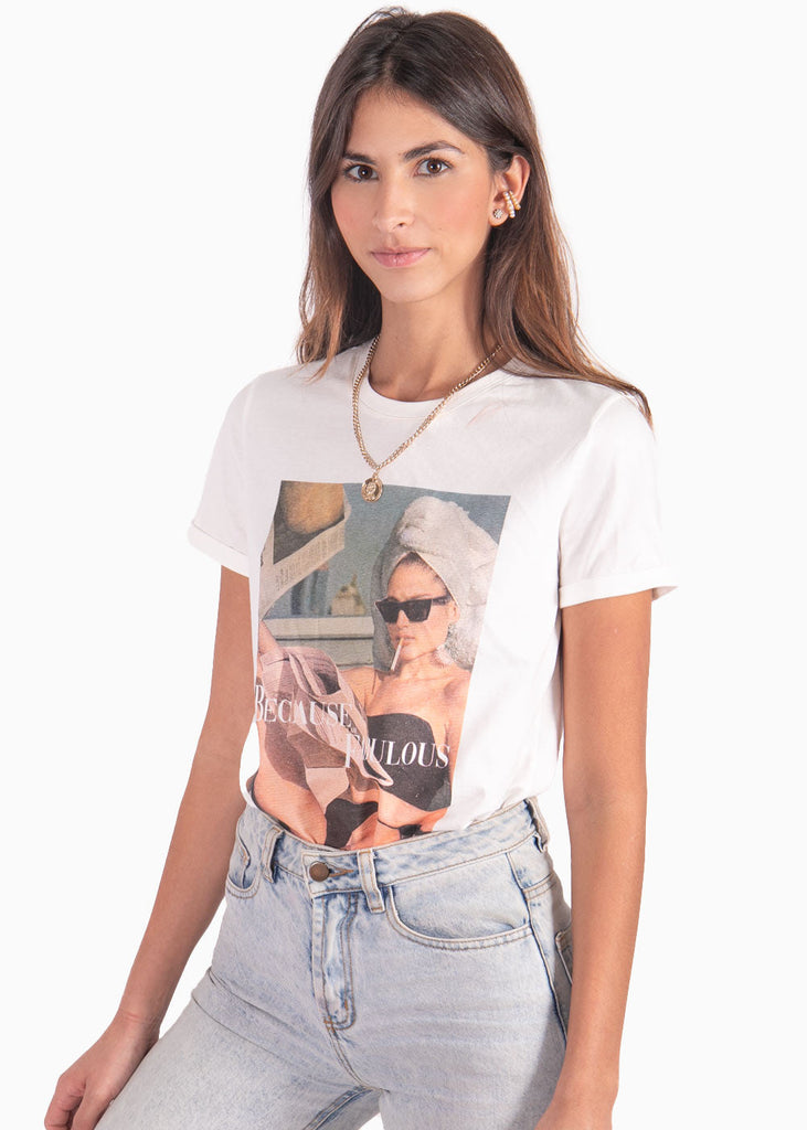 Camiseta estampada "Because I'm Fabulous" color blanco para mujer - Flashy