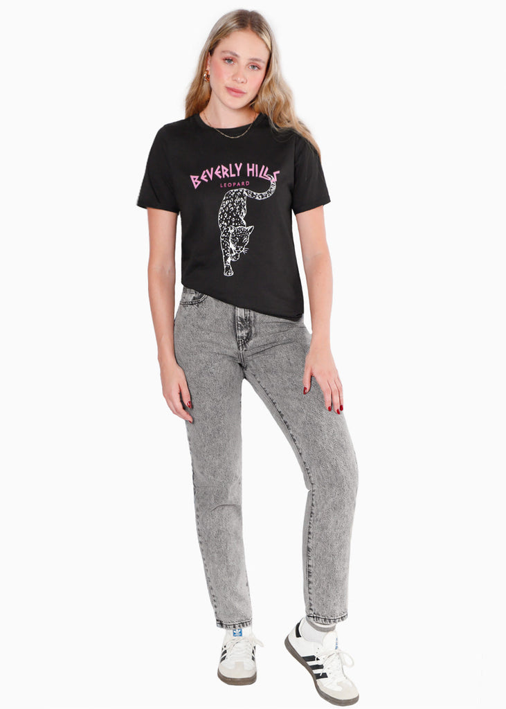 Camiseta estampada "Beverly Hills leopard" color negro para mujer - Flashy
