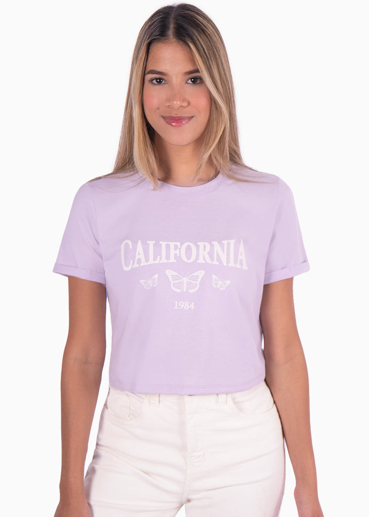 Camiseta estampada "California" color morado, lila para mujer - Flashy