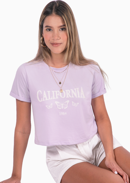 Camiseta estampada "California" color morado, lila para mujer - Flashy