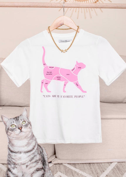 Camiseta estampada "Cats are my favorite people" color blanco, marfil para mujer - Flashy