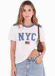 Camiseta estampada con cuello en contraste de color marfil - CORDOBA