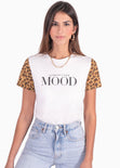 Camiseta estampada con mangas de animal print color blanco para mujer - Flashy