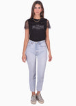 Camiseta estampada con mangas de encaje color negro para mujer - Flashy