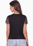 Camiseta estampada con mangas de encaje color negro para mujer - Flashy