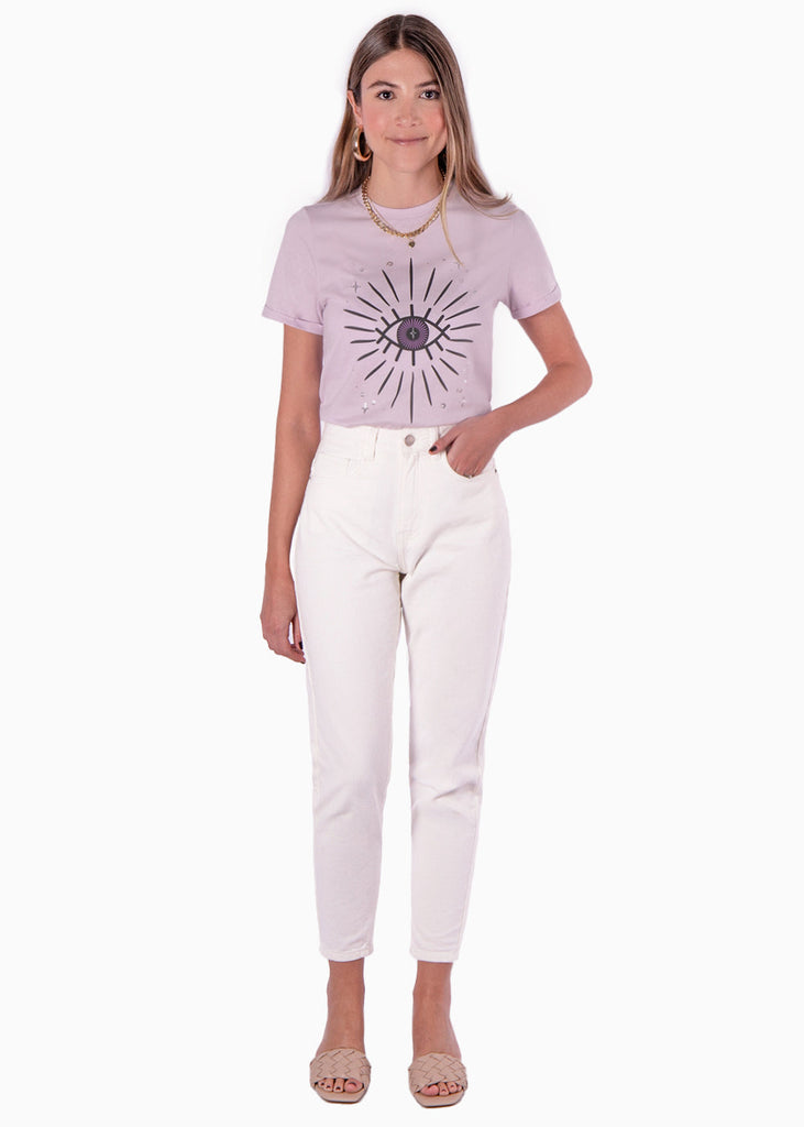 Camiseta estampada de ojo con estrellas color lila, morado para mujer - Flashy