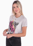 Camiseta estampada de tigre con rayo color gris para mujer - Flashy