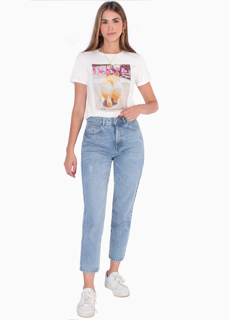 Camiseta estampada "Dogue" color blanco, marfil para mujer - Flashy