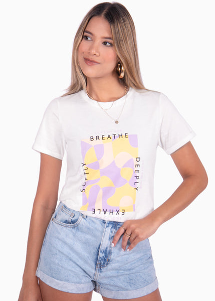 Camiseta estampada "Enjoy the now" color blanco, marfil para mujer - Flashy