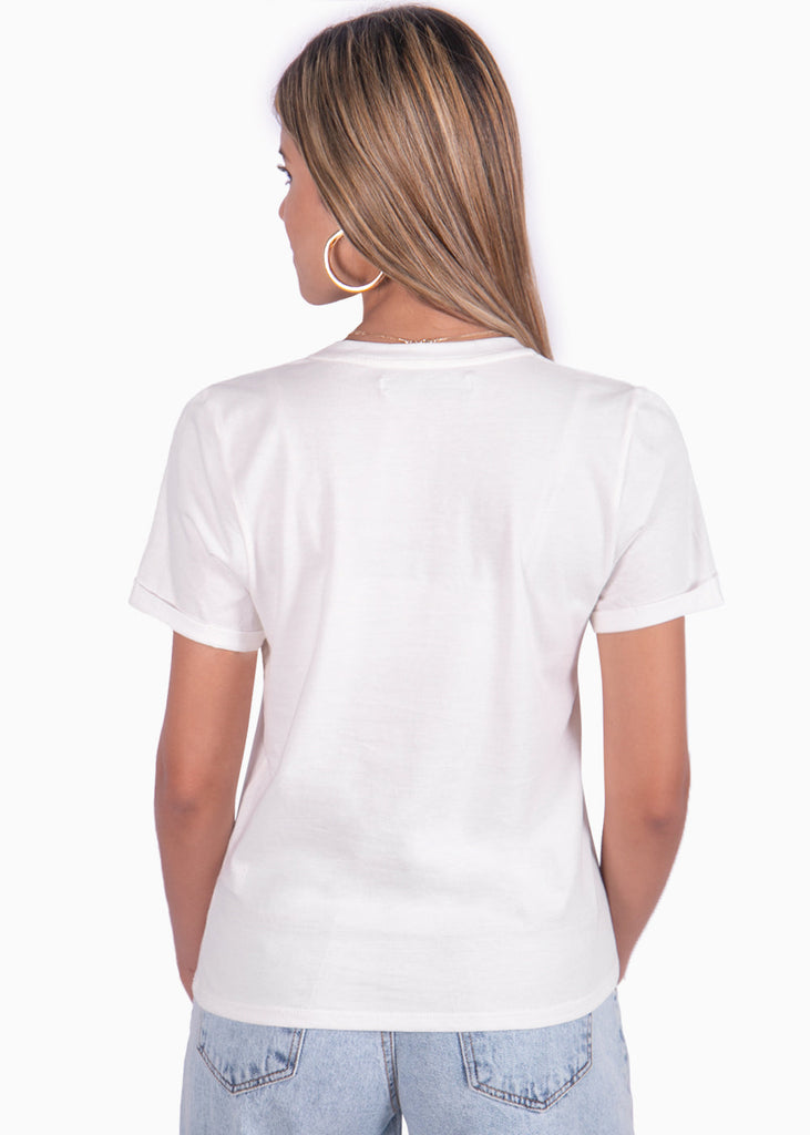 Camiseta estampada "Enjoy the now" color blanco, marfil para mujer - Flashy