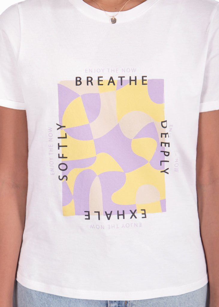 Camiseta estampada "Enjoy the now" color blanco, marfil para mujer - Flashy
