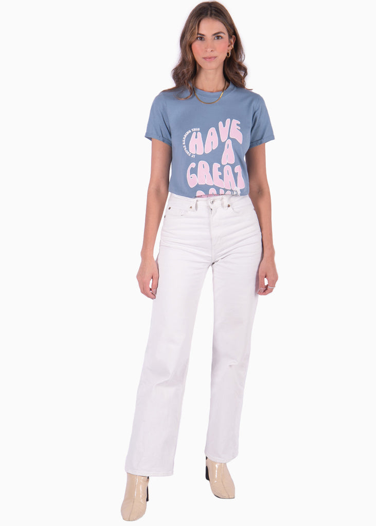 Camiseta estampada "Have a great day" color azul para mujer - Flashy