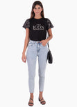 Camiseta estampada "ICON" con mangas en lentejuelas para mujer - Flashy