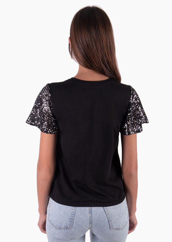 Camiseta estampada "ICON" con mangas en lentejuelas para mujer - Flashy